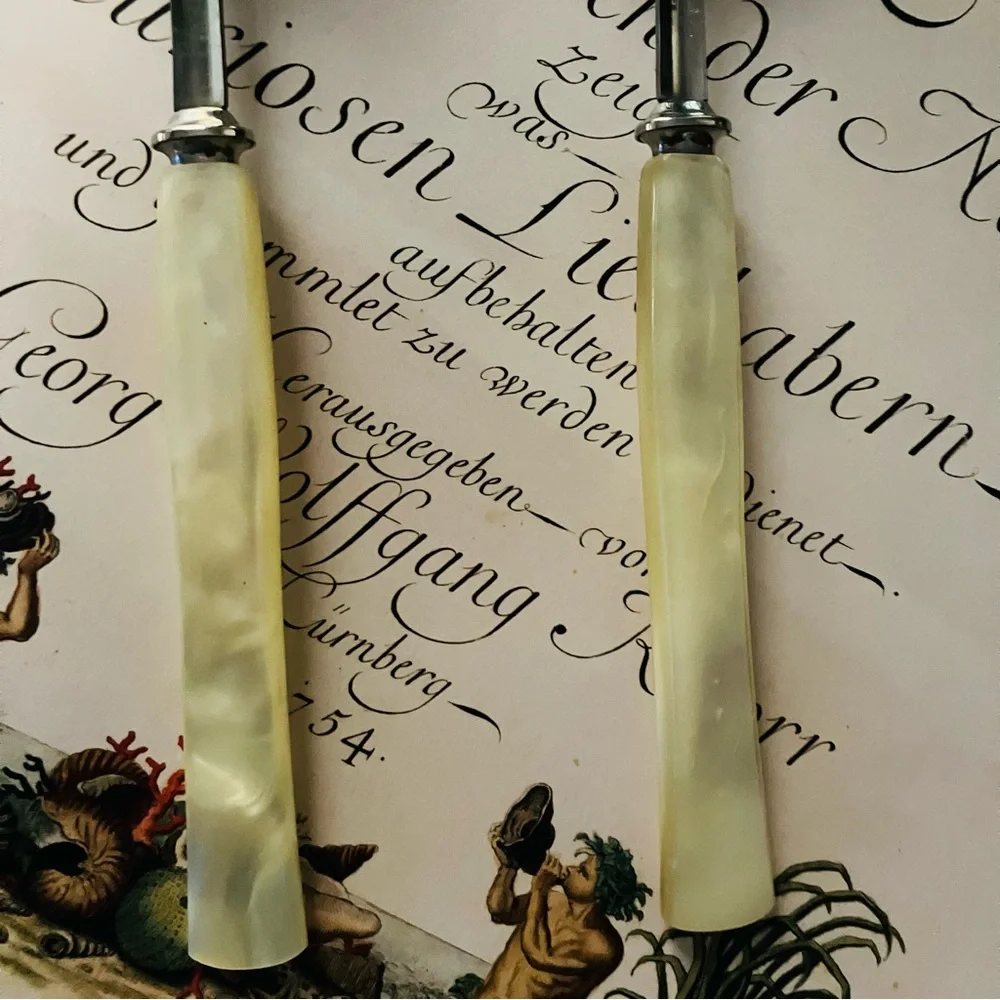 2 Vintage Swedish Karlsson & Nilsson Salad Serving Forks Pearlized Handles